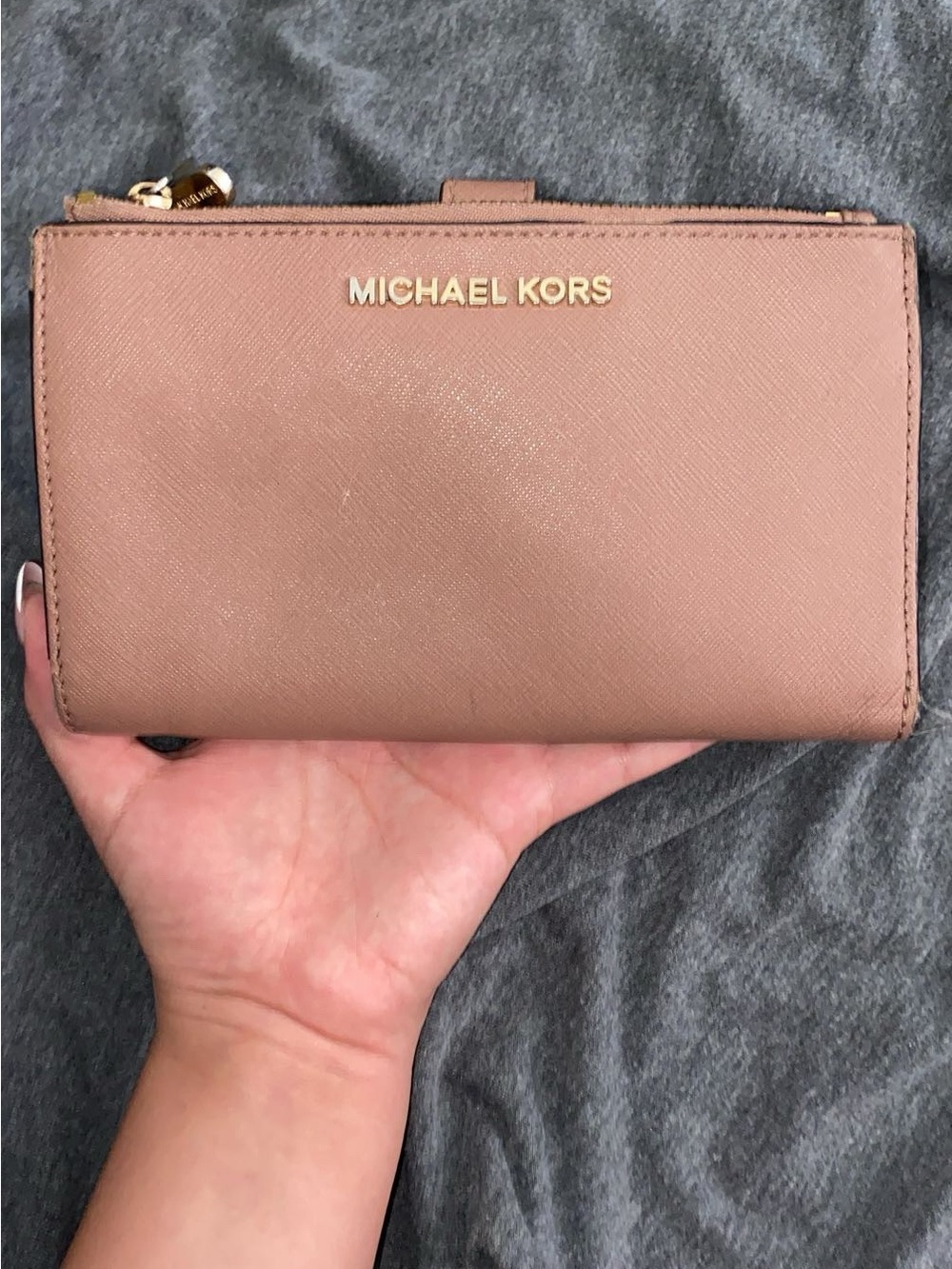 Michael Kors Wallet Taupe Saffiano Leather Wallet with Gold Logo